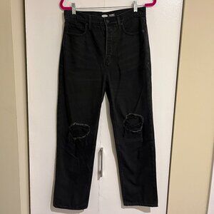 Old Navy | Sky-High Straight (Extra High Rise) Ripped Black Jeans